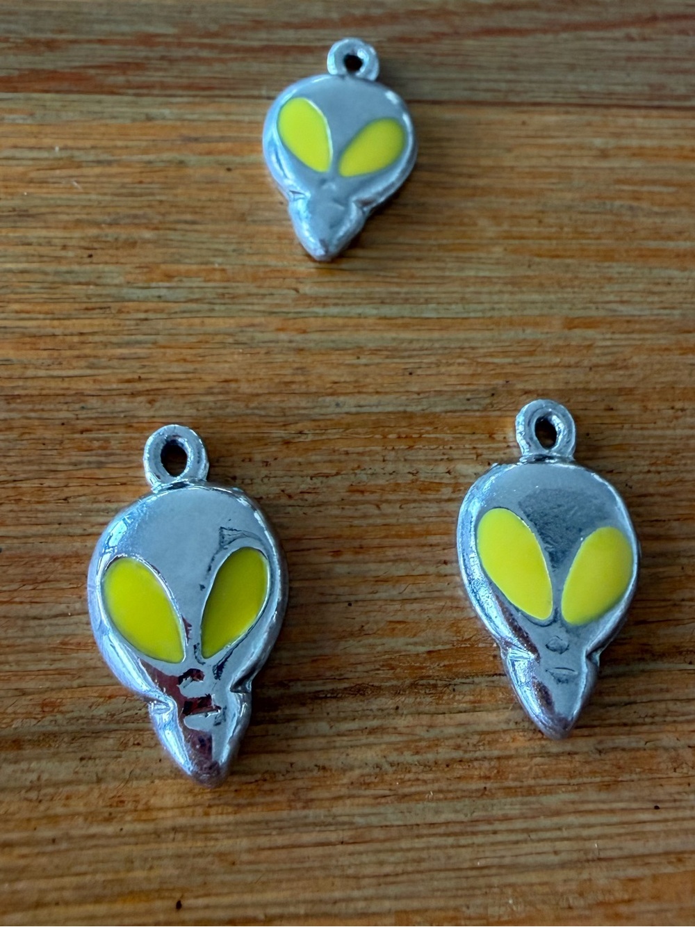 3 Alien Head Metal Charms for Jewelry Craft Making